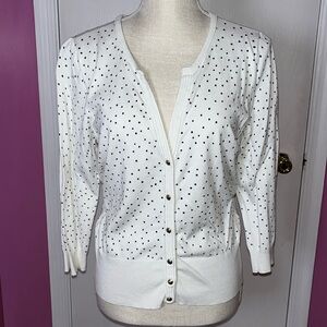 White House Black Market White Polka Dot Cardigan